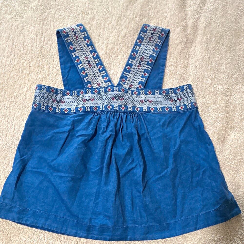 Madewell Blue Embroidered V-Neck Sleeveless Woven Button Blouse Size 10